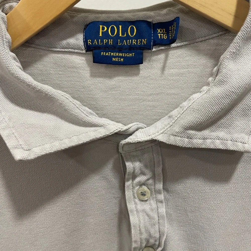 Polo Ralph Lauren Mens Polo Shirt‎ XXL Featherweight Mesh Light Grey Long Sleeve